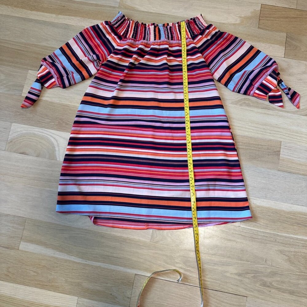 Striped off the shoulder mini dress